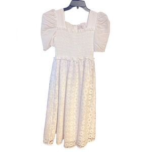 Rachel Parcell Sz S White Lace Puff Sleeve Smocked Feminine Bridal Shower Dress